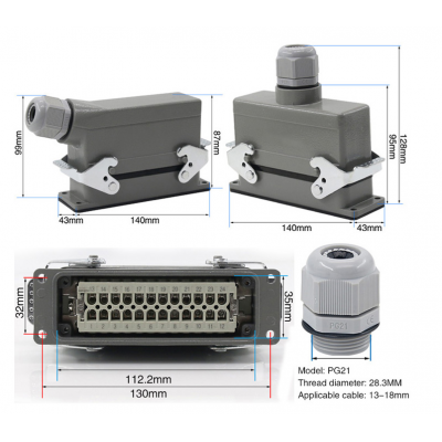 Промышленный разъем HDC-HE-024-1S (24pin) угловой Промышленный разъем HDC-HE-024-1S (24pin) угловой